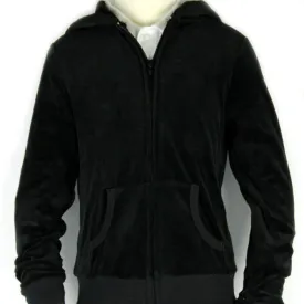 Clearance Black Velour Zip-Up Hooded Sweatshirt