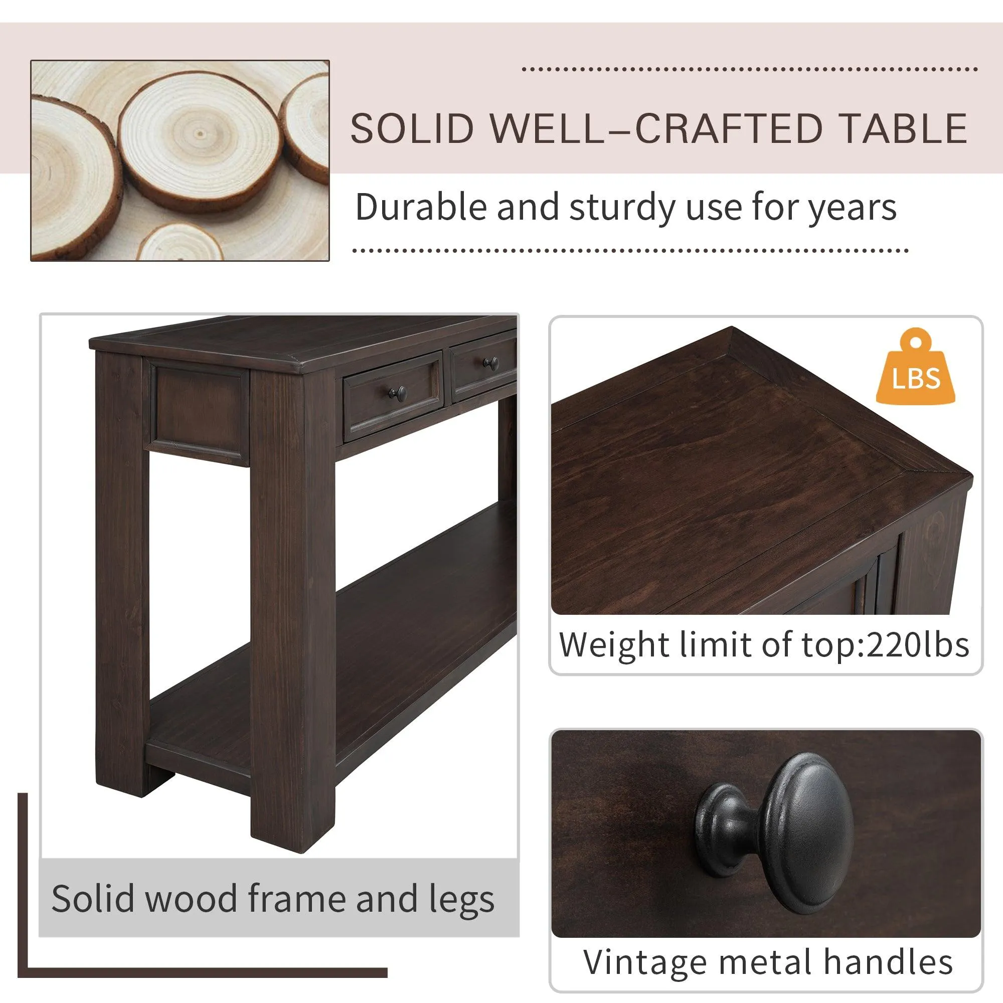 Console Table/Sofa Table with Storage Drawers and Bottom Shelf for Entryway or Hallway (Espresso)