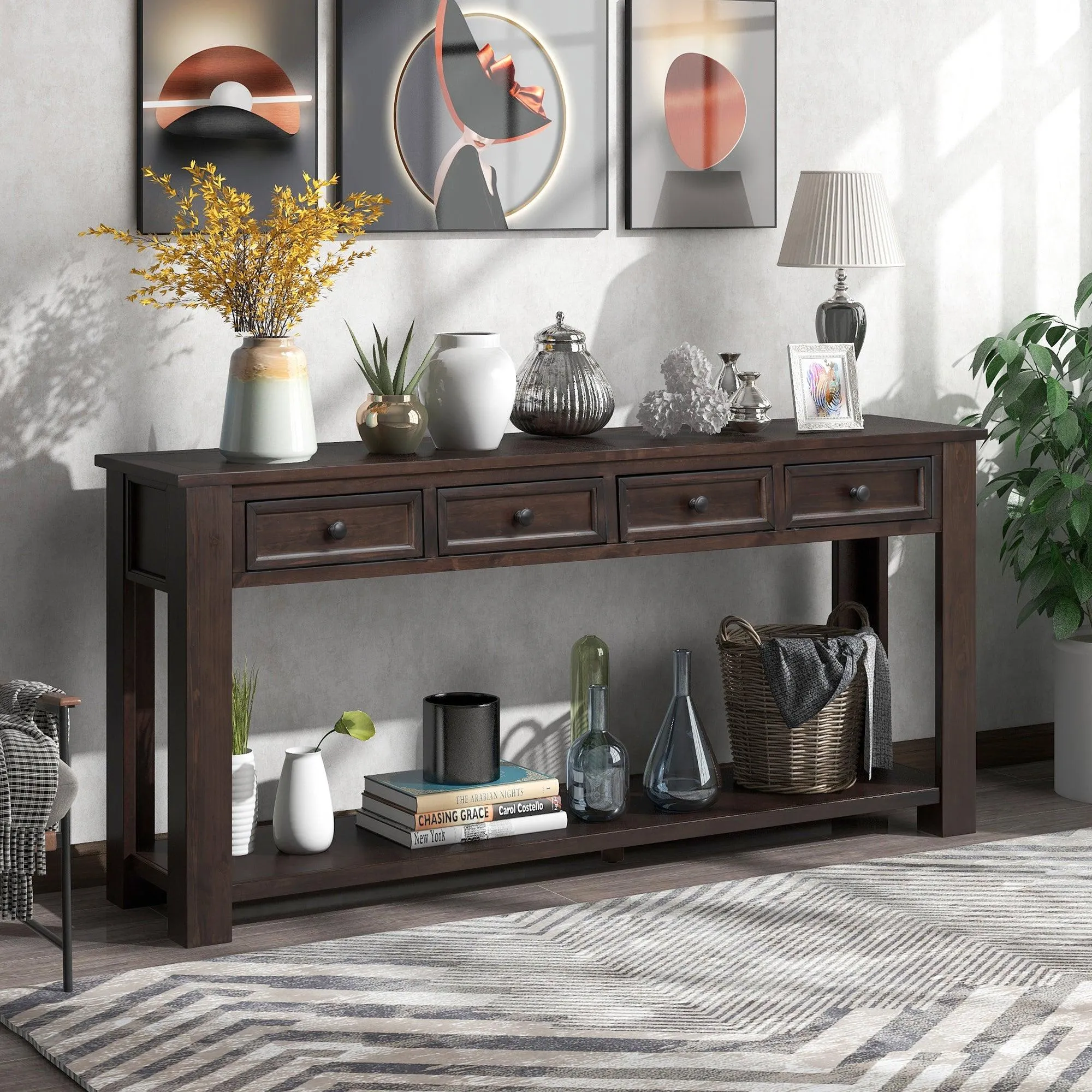 Console Table/Sofa Table with Storage Drawers and Bottom Shelf for Entryway or Hallway (Espresso)