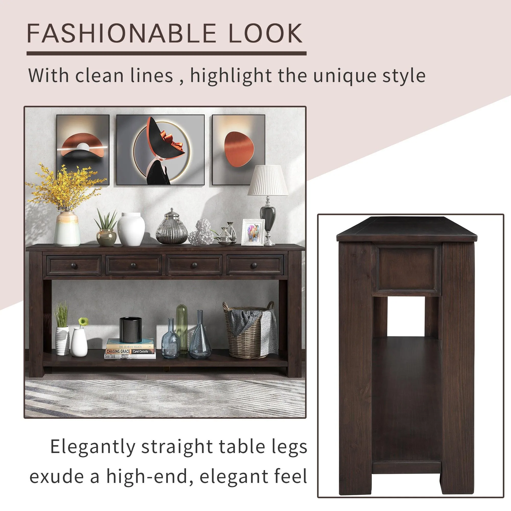 Console Table/Sofa Table with Storage Drawers and Bottom Shelf for Entryway or Hallway (Espresso)