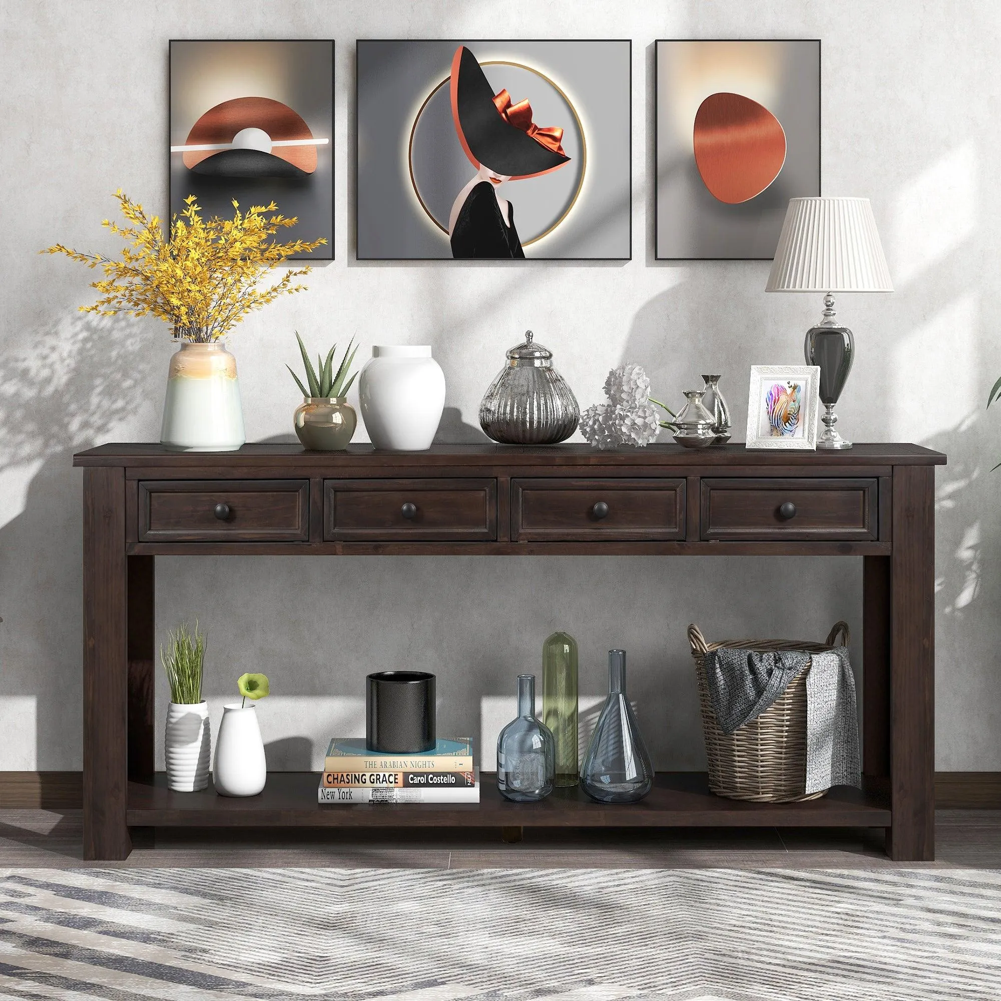 Console Table/Sofa Table with Storage Drawers and Bottom Shelf for Entryway or Hallway (Espresso)