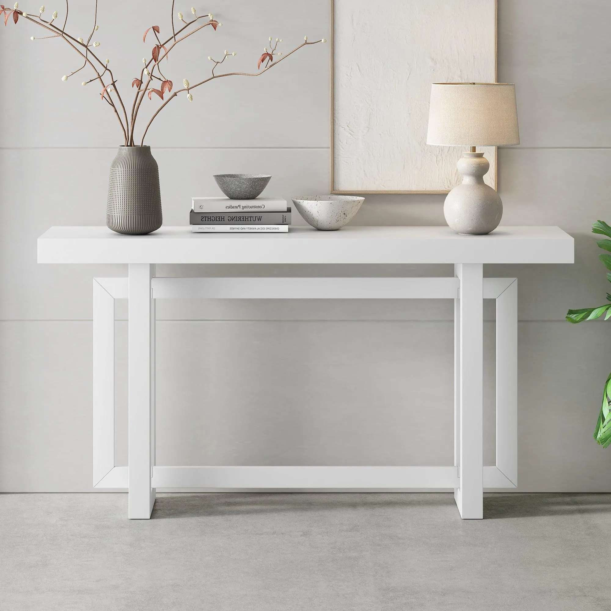 Contemporary Console Table, Extra Long with Wood Top for Entryway and Hallway