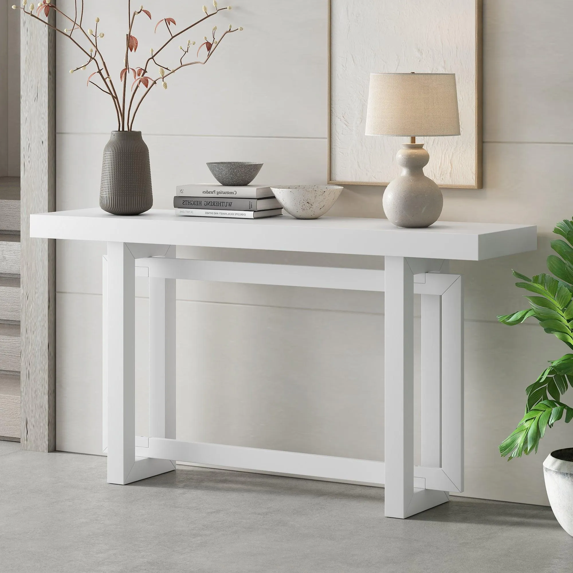 Contemporary Console Table, Extra Long with Wood Top for Entryway and Hallway