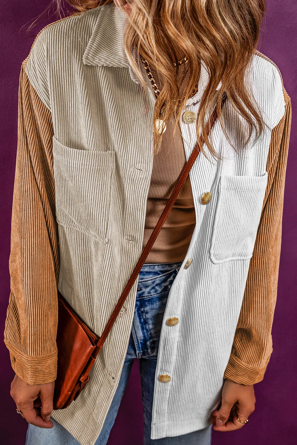 Corduroy Color Block Loose Shacket