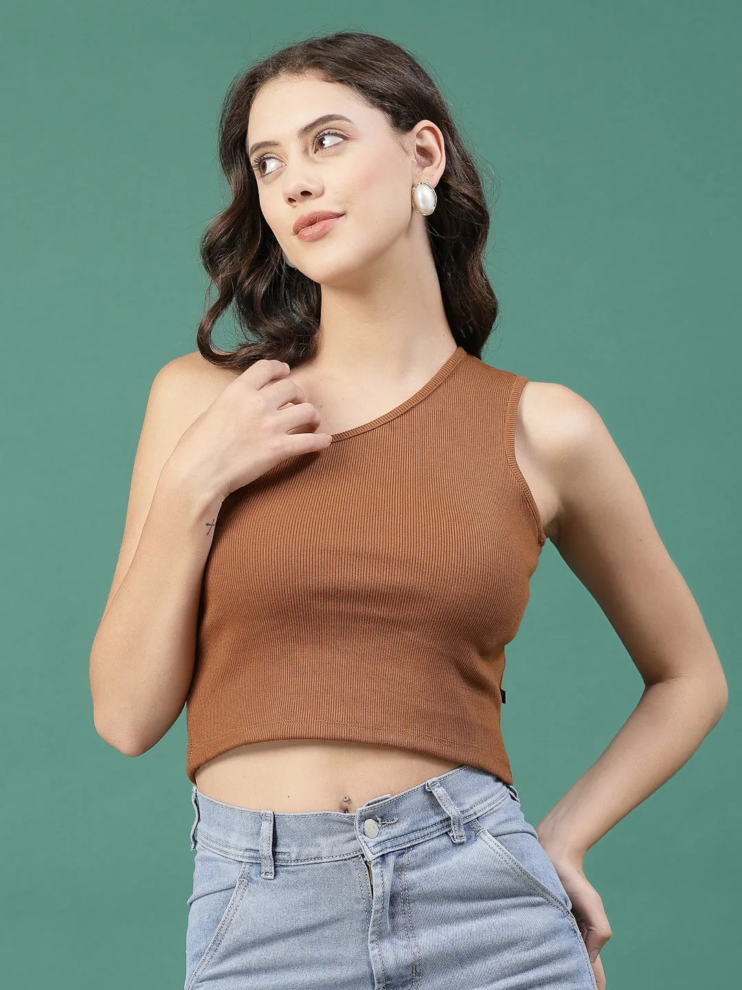 Cutout Elegance Solid Cotton Rib Knit Crop Top