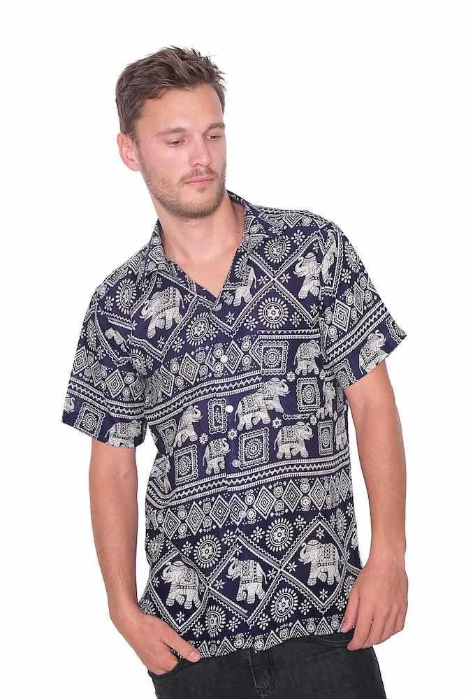 Dark Blue Elephant Hawaiian Shirt