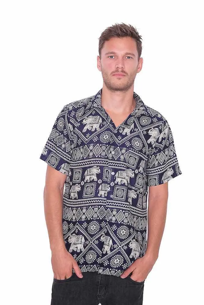 Dark Blue Elephant Hawaiian Shirt