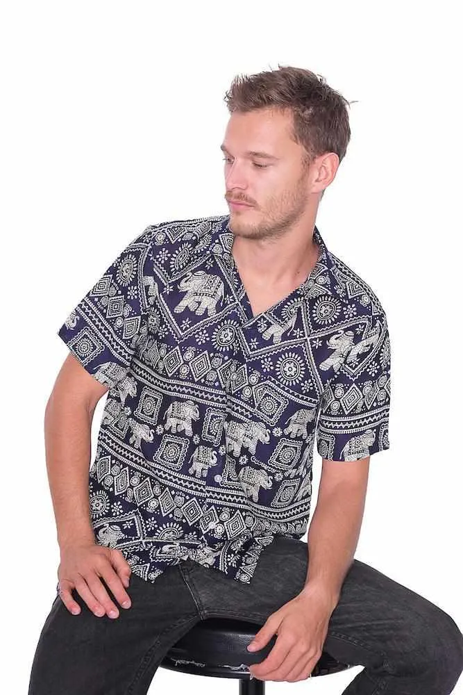 Dark Blue Elephant Hawaiian Shirt