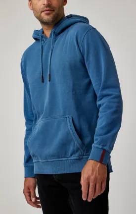 Denim Blue Solid Garment Washed Hoodie