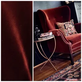 Designer Upholstery Velvet Fabric - Dark Rust Red - Upholstery- By The Yard