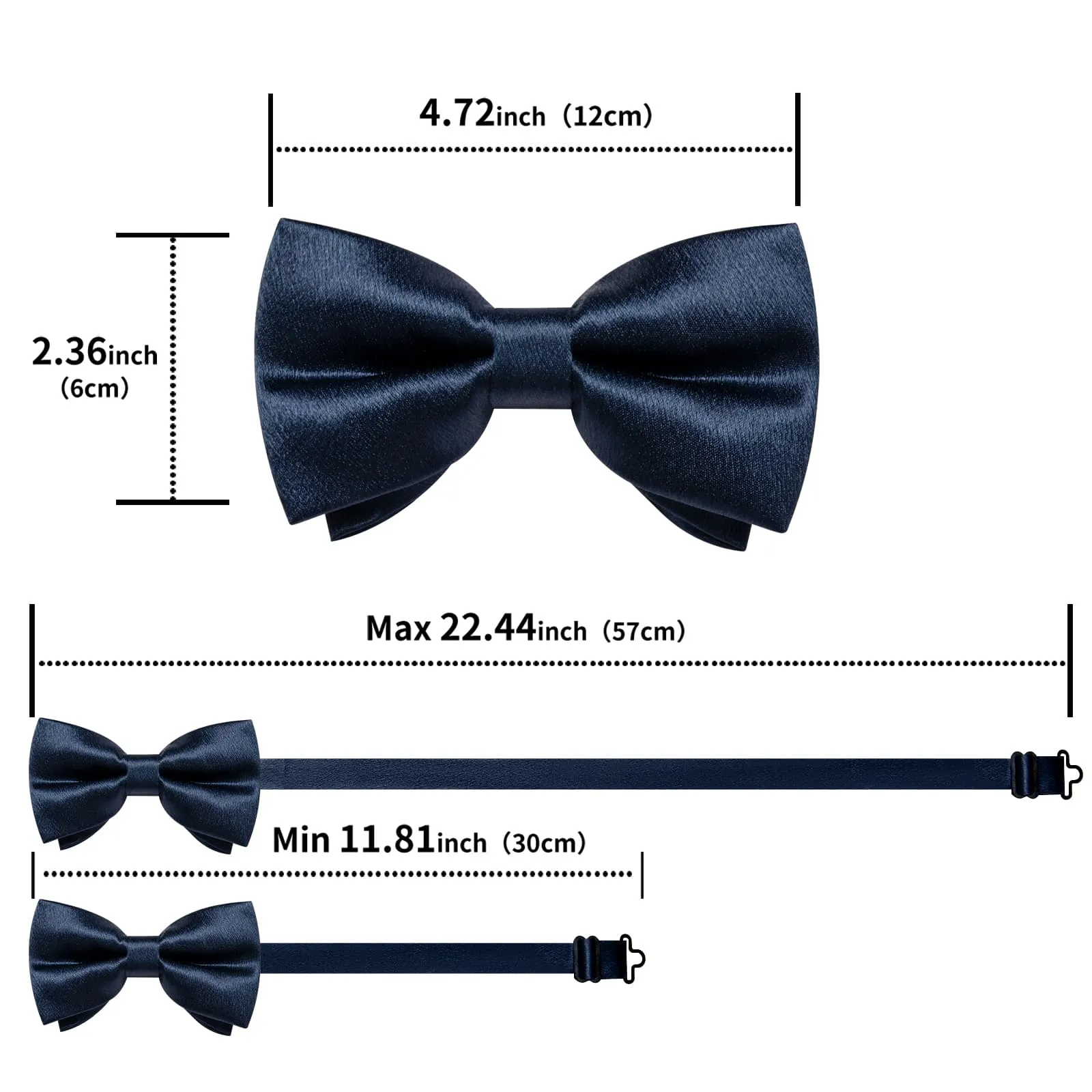 DiBanGu Silk Bow Tie Shining Denim Blue Solid Mens Pre-Tied Bowtie Handkerchief Cufflinks Set