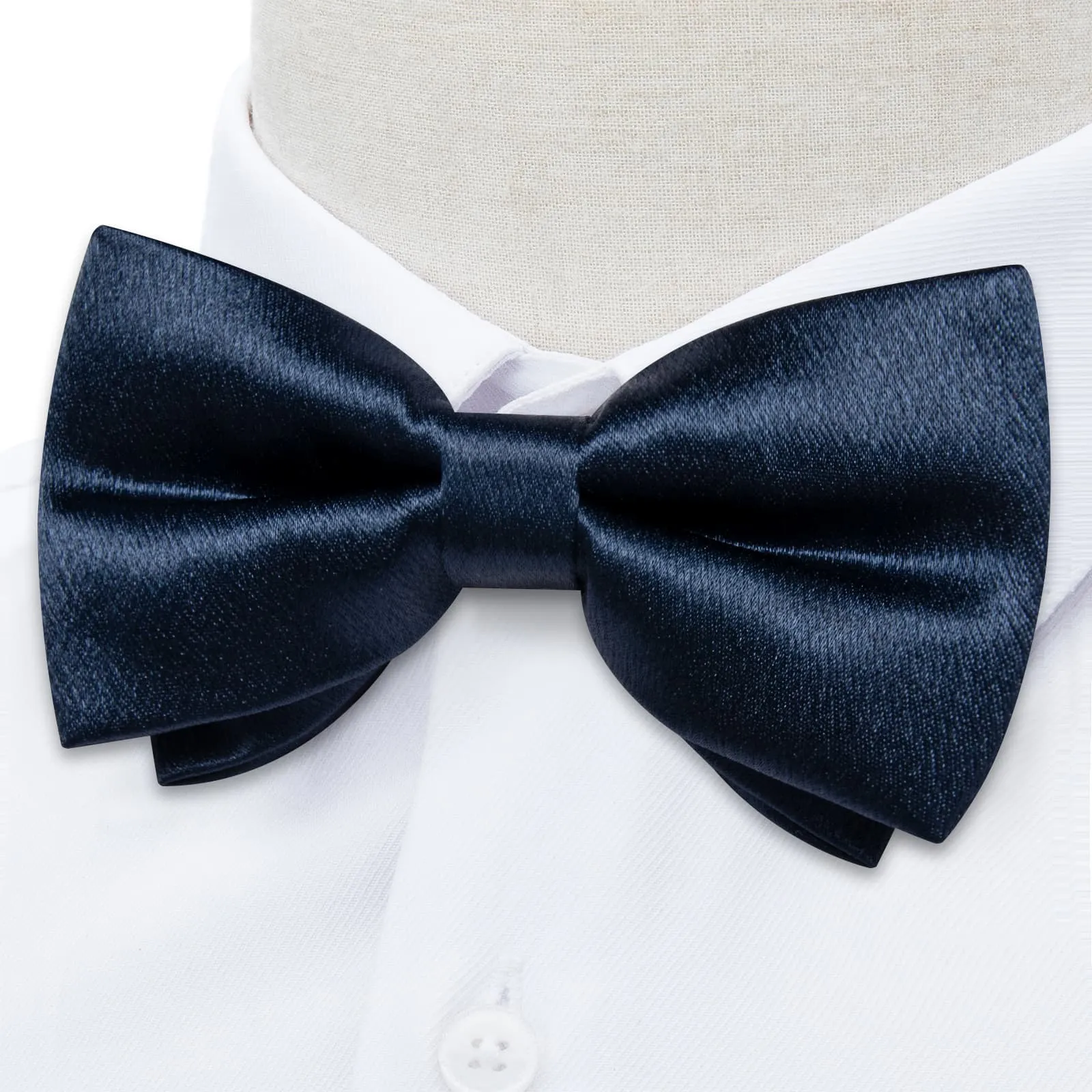 DiBanGu Silk Bow Tie Shining Denim Blue Solid Mens Pre-Tied Bowtie Handkerchief Cufflinks Set