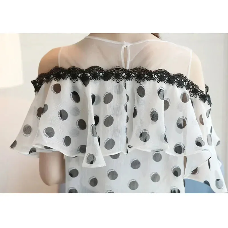 Dot Polka Sleeve Summer Short Loose Fashionable Sweet Chiffon Casual Top