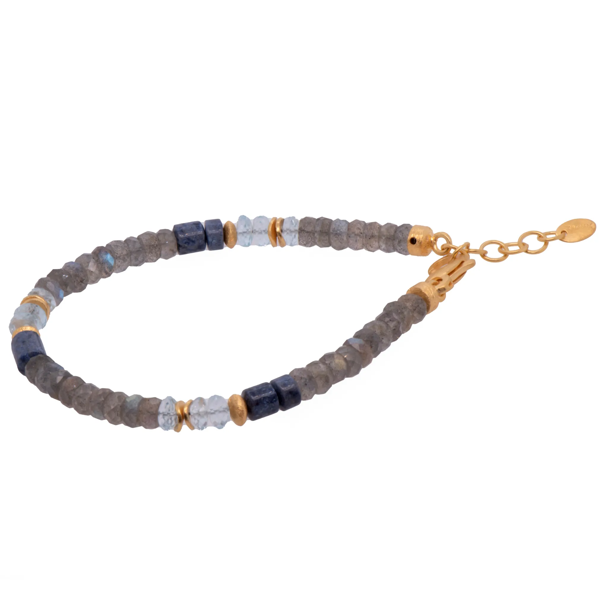 Dumortierite, Sky Blue Topaz, Labradorite Bracelet 5mm 24K Fair Trade Gold Vermeil