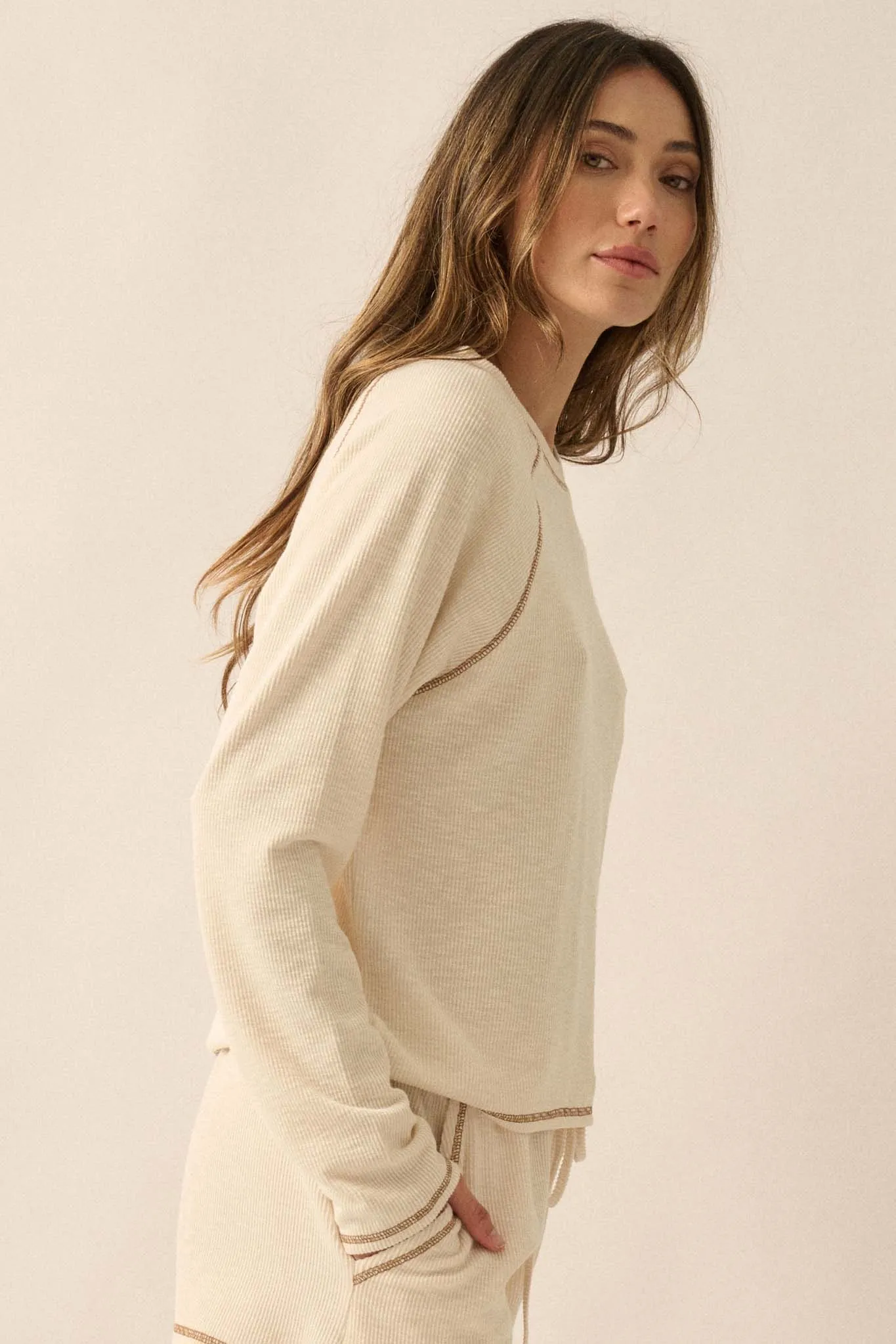 Easy Does It Raglan-Sleeve Rib-Knit Top