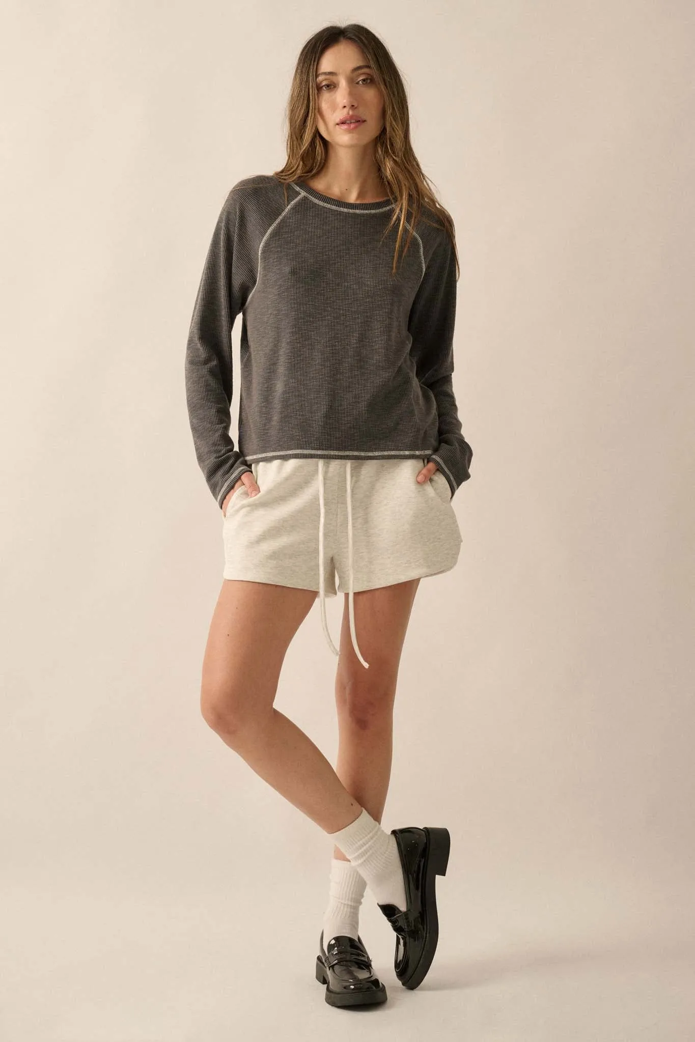 Easy Does It Raglan-Sleeve Rib-Knit Top