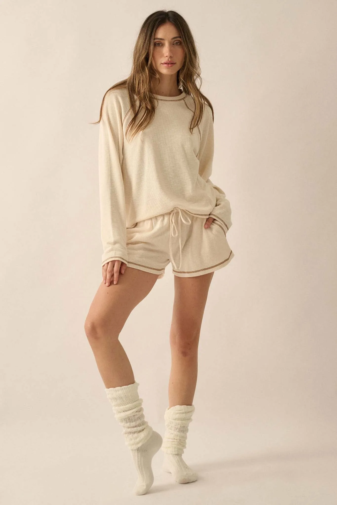 Easy Does It Raglan-Sleeve Rib-Knit Top