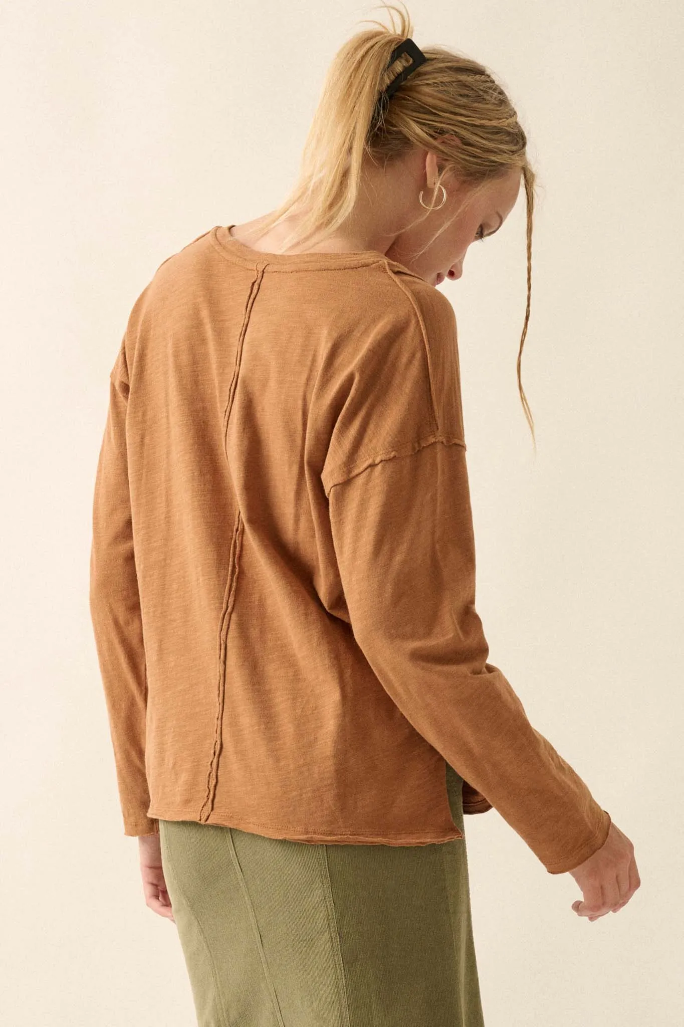 Easy Fit Cotton Slub Exposed-Seam Long-Sleeve Tee