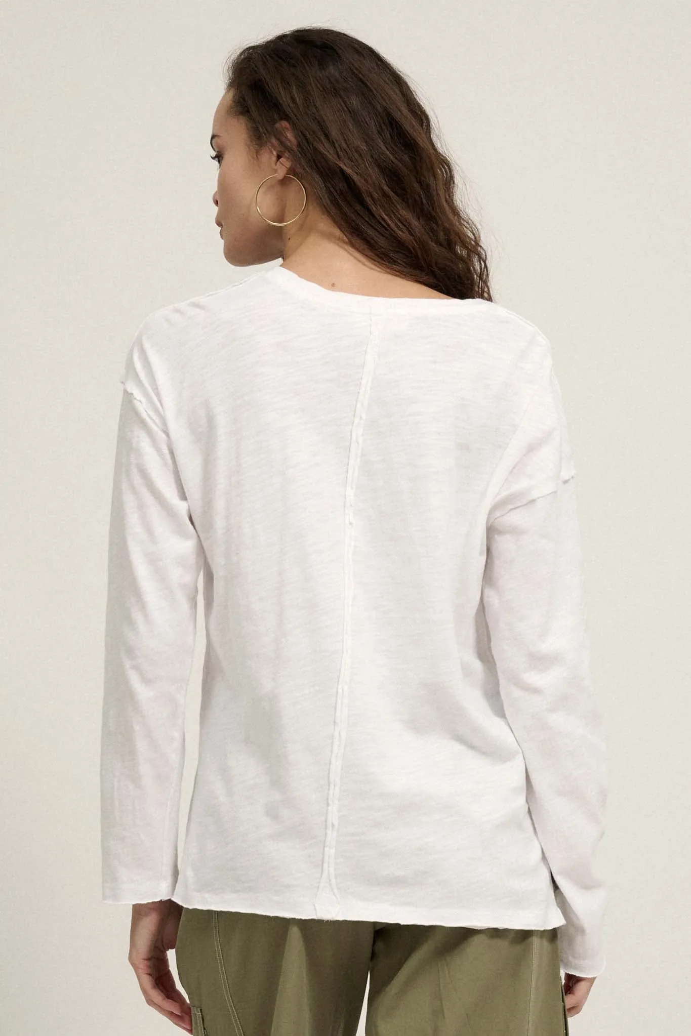 Easy Fit Cotton Slub Exposed-Seam Long-Sleeve Tee