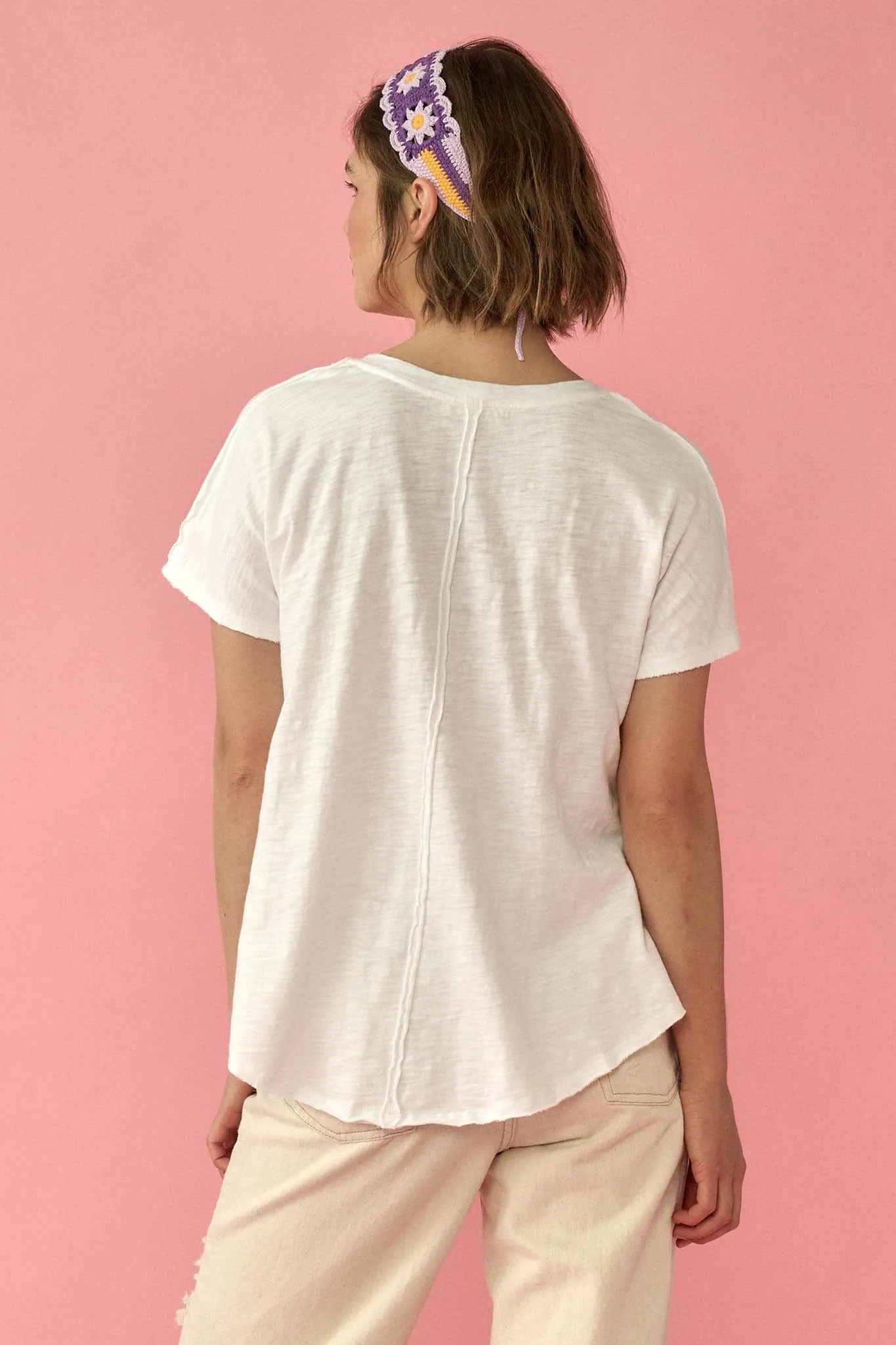 Easy Fit Vintage-Wash Slub Cotton Exposed-Seam Tee