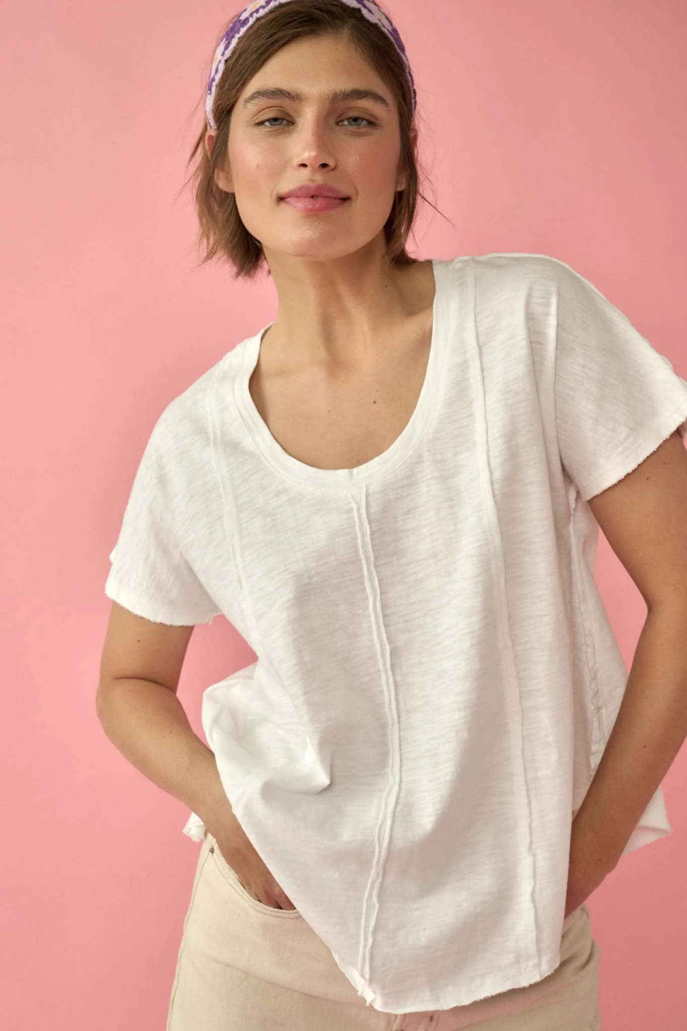 Easy Fit Vintage-Wash Slub Cotton Exposed-Seam Tee