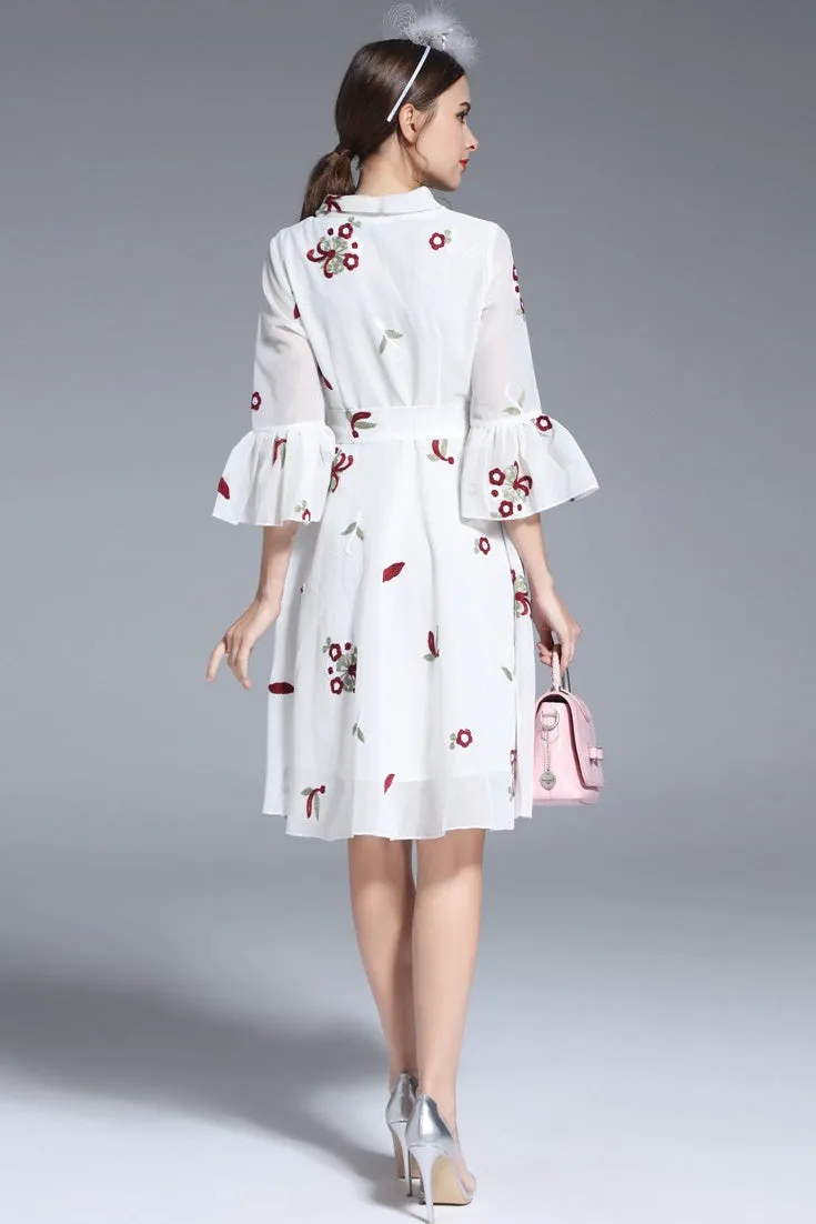 Embroidered Dress W/ Ruffled Sleeve