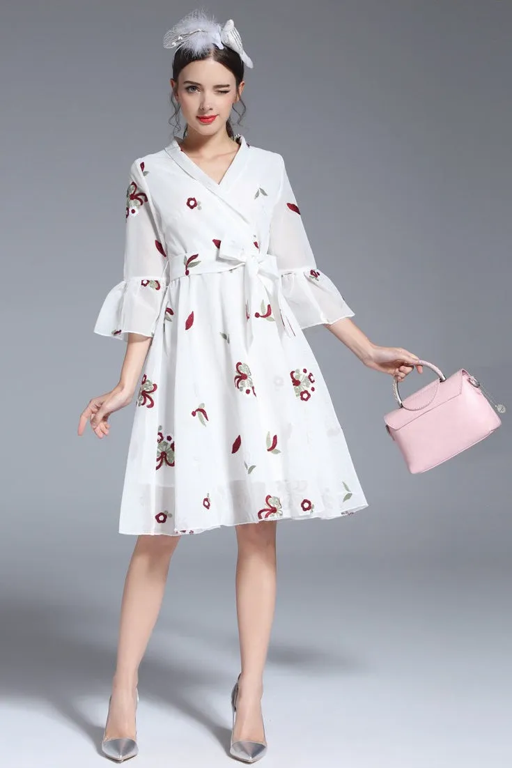 Embroidered Dress W/ Ruffled Sleeve