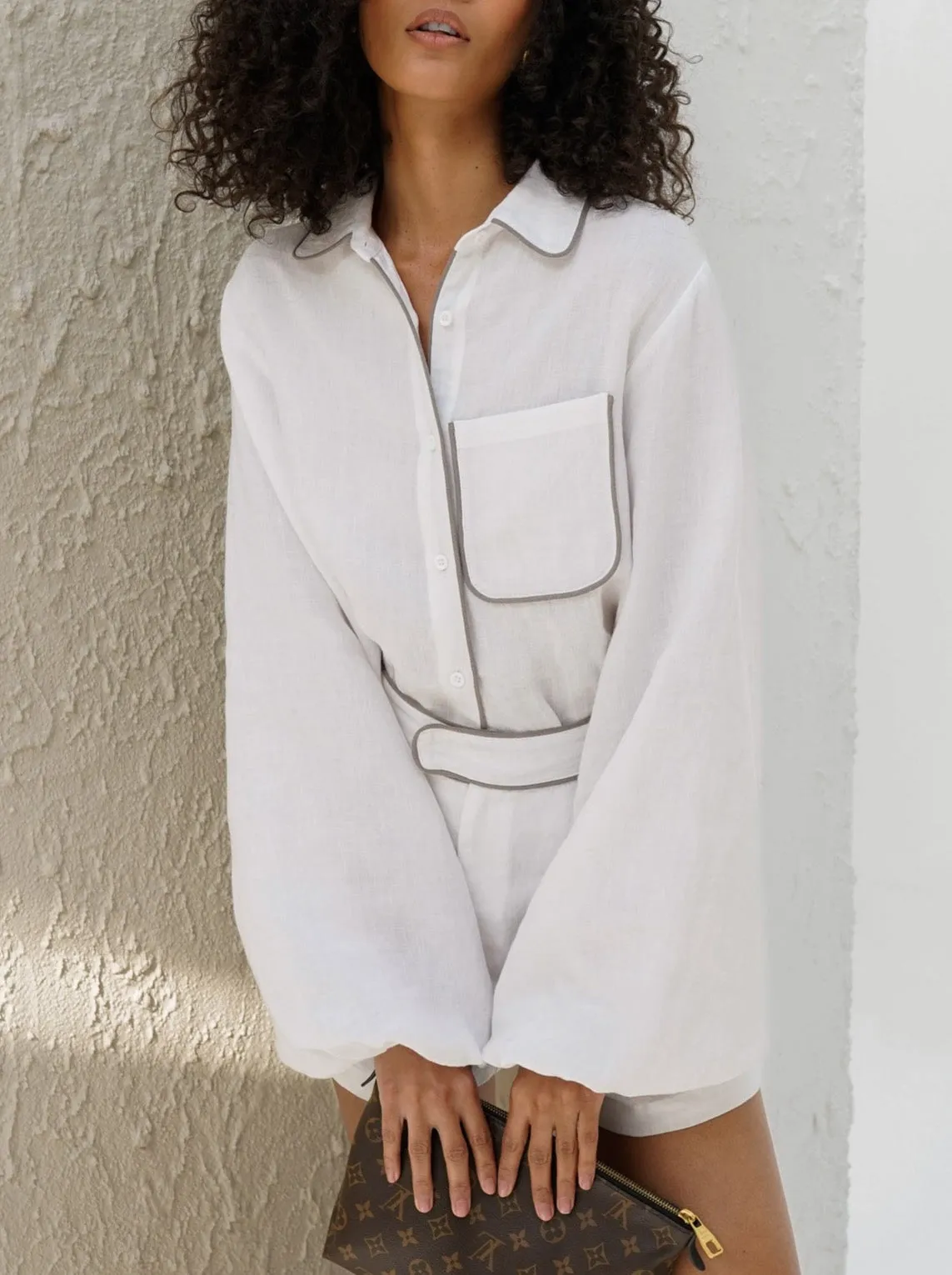 Erin Contrast Trim Contemporary Shirt | White