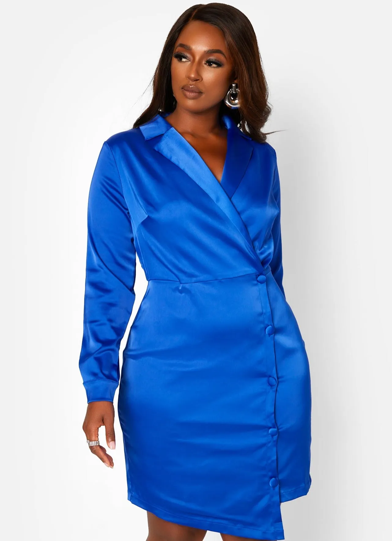 Happy Hour Satin Button Detail Mini Bodycon Dress