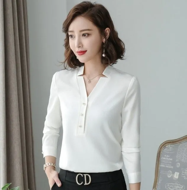 High Quality Fashion V Neck Long Sleeve Slim Business Shirt