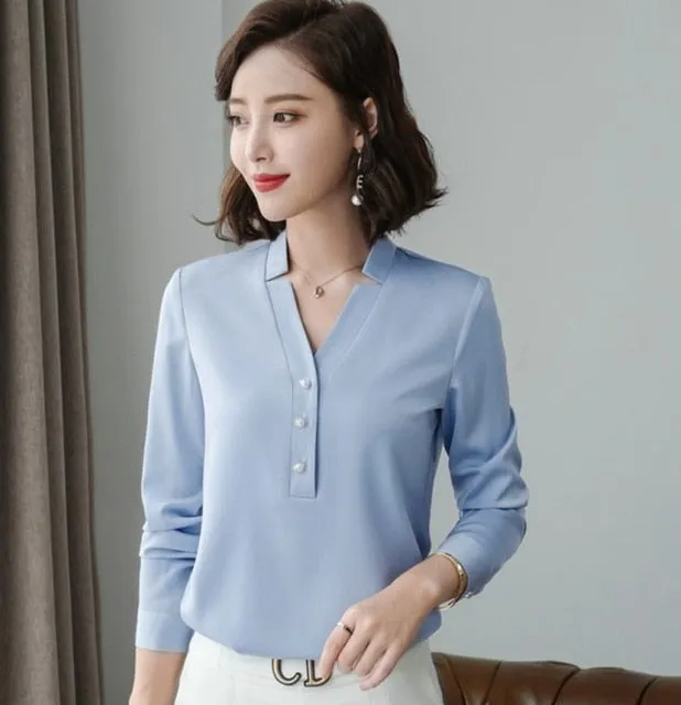 High Quality Fashion V Neck Long Sleeve Slim Business Shirt