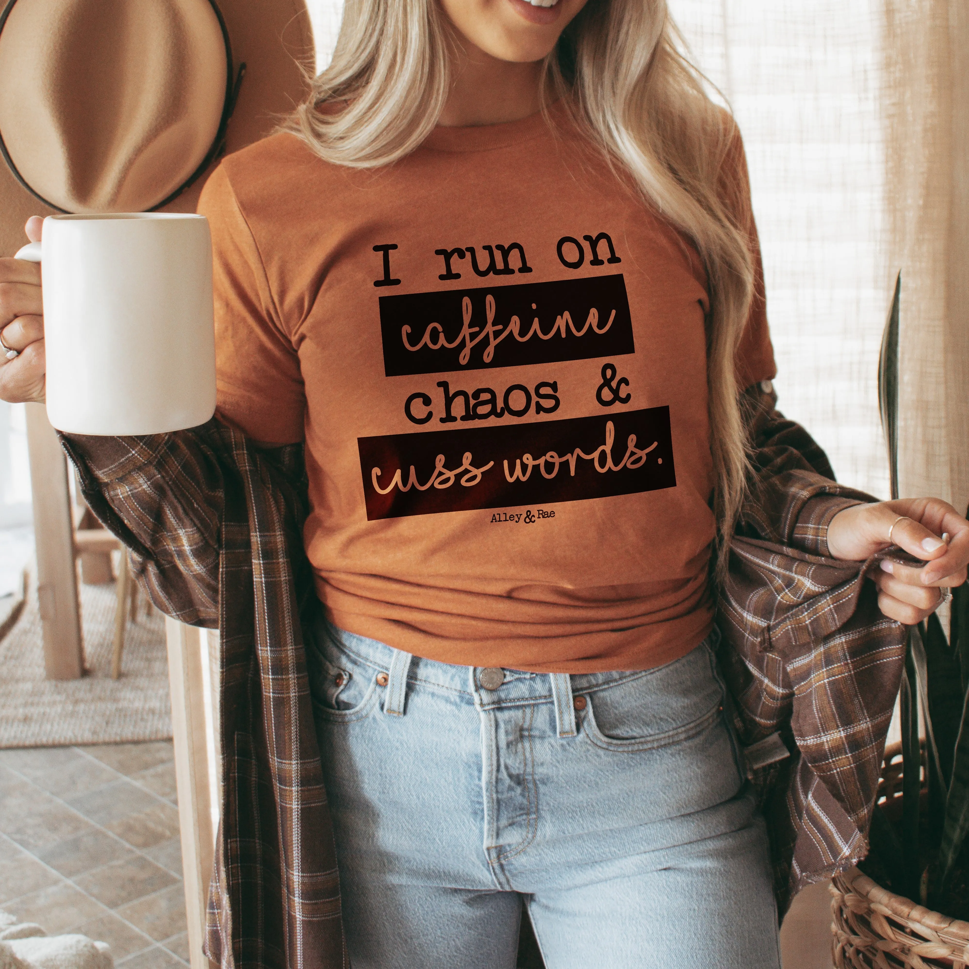 I Run On Caffeine Chaos & Cuss Words Tee (Wholesale)