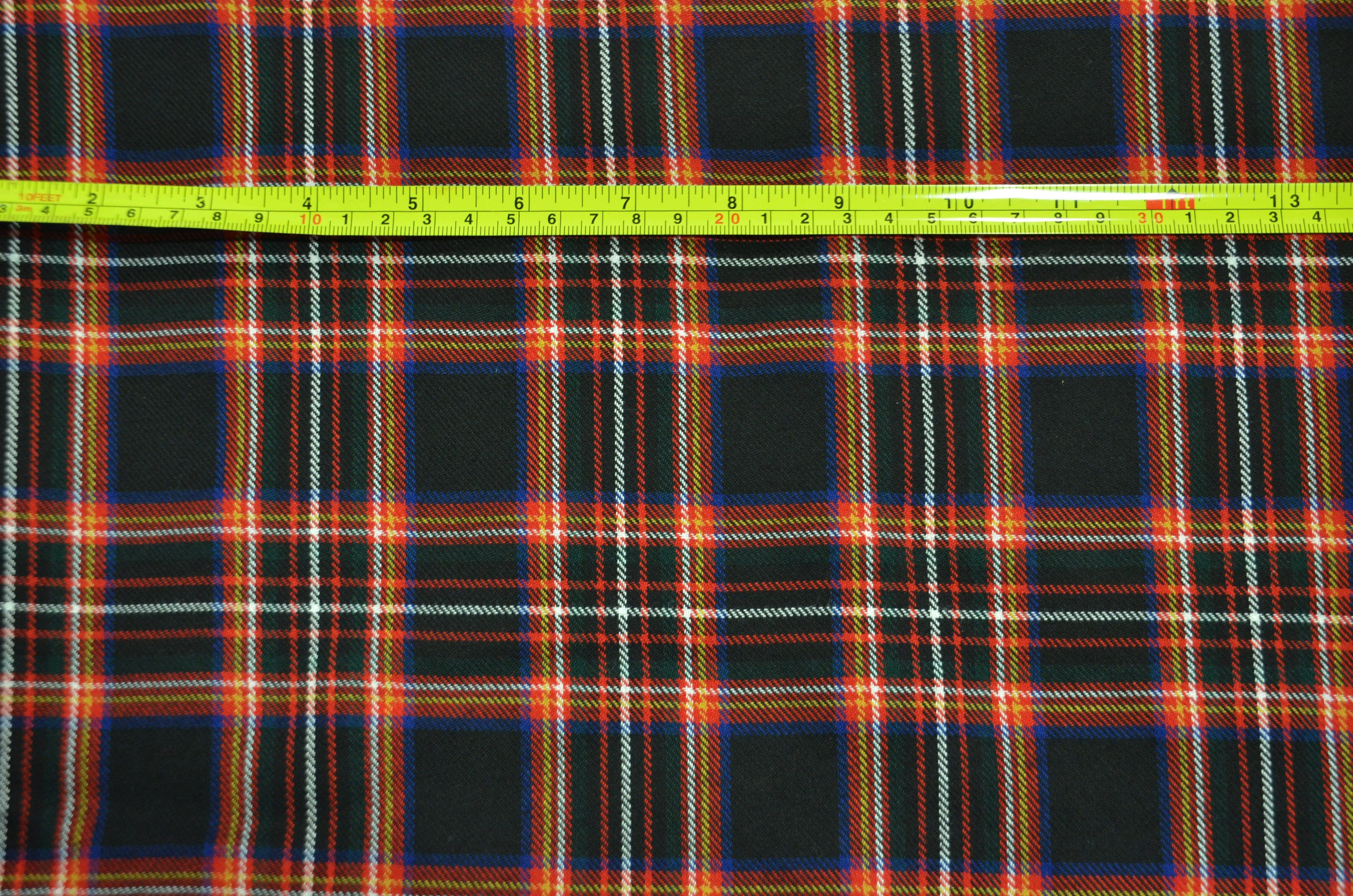 Irish Black Tartan Fabric | Black and Red Plaid Checker | 60" Wide | Poly Rayon Kilt | Decor, Napkins, Scarves, Costumes, Blanket, Face Mask, Kilt |