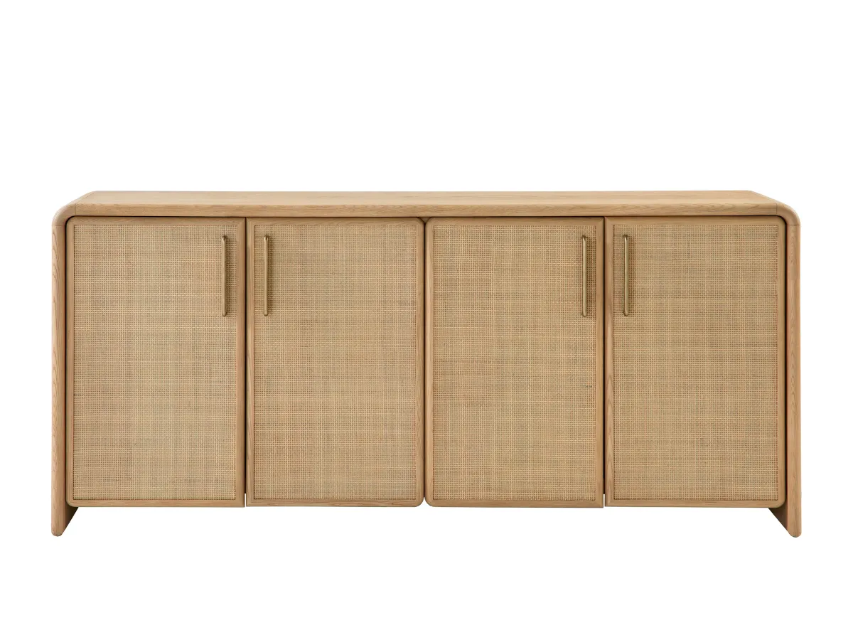 JoJo Fletcher Pauline Oak & Natural Cane 4 Door Sideboard 72"W