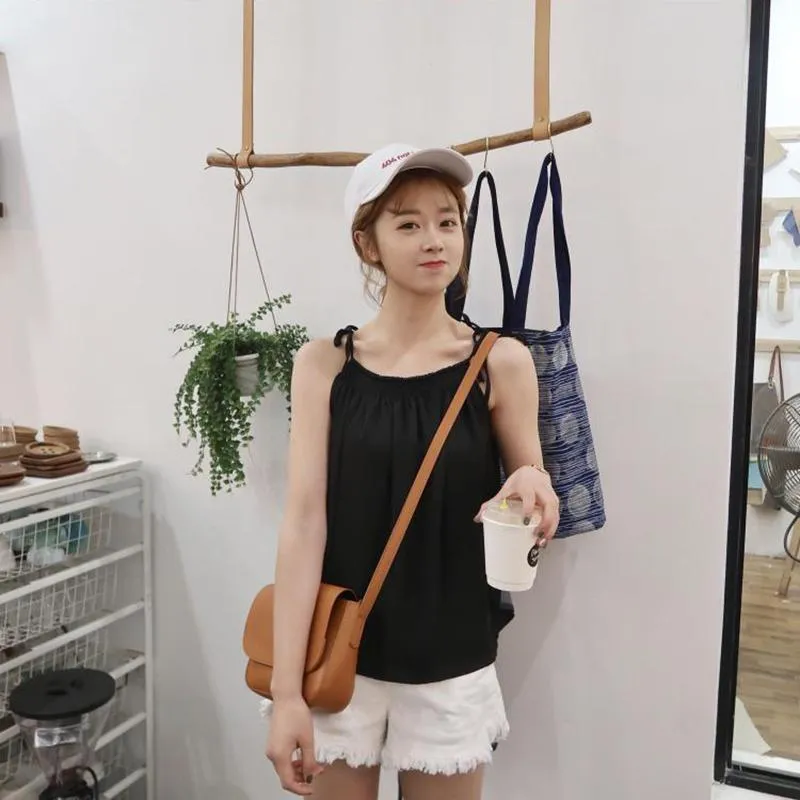 Kawaii Solid Color Drawstring Tank Top