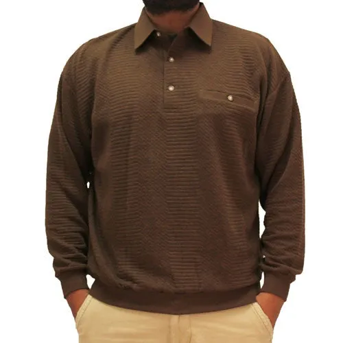 LD Sport Solid Textured Long Sleeve Banded Bottom Shirt- 6094-950 - Brown - Big and Tall