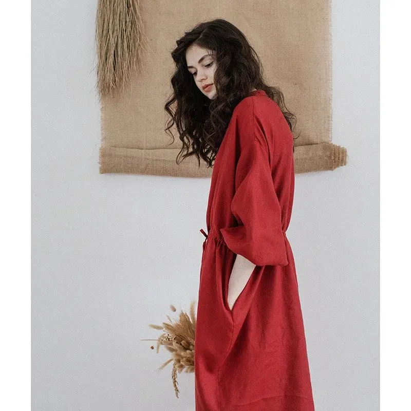 Linen Red Dress