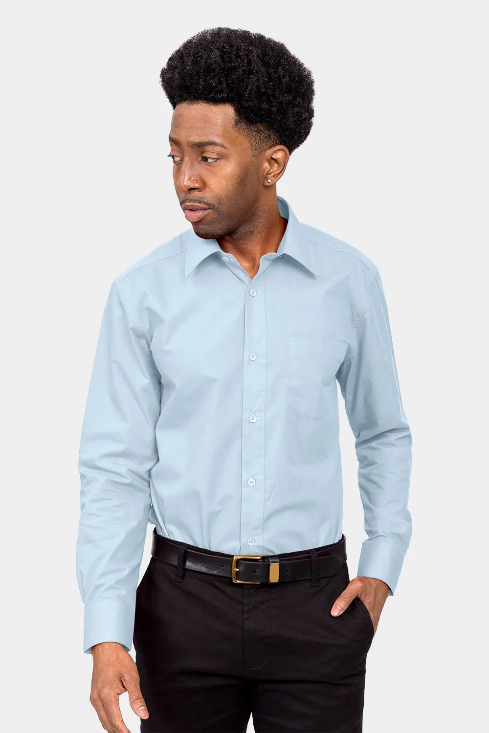 Men's Basic Solid Color Button Up Dress Shirt (Sky Blue)