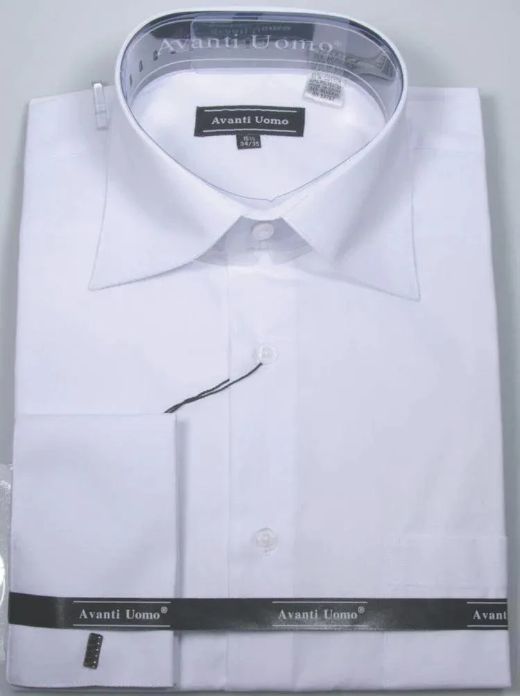 Men's French Cuff Dress Shirt Spread Collar, White