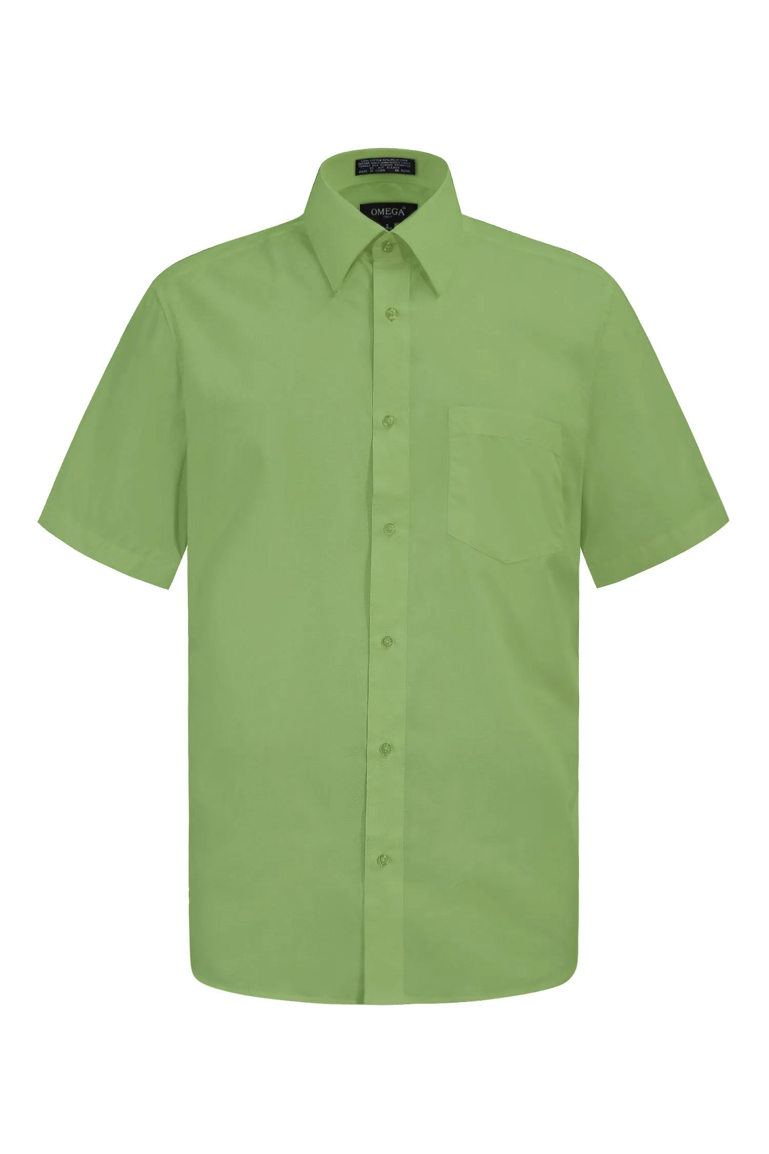 Men's Regular Fit Short Sleeve Solid Color Dress Shirts (Apple Green)