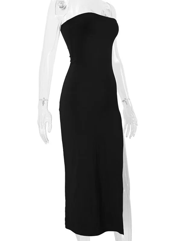 Momnfancy Black Side Slit Tube Fashion Bodycon Photoshoot Baby Shower Maternity Midi Dress