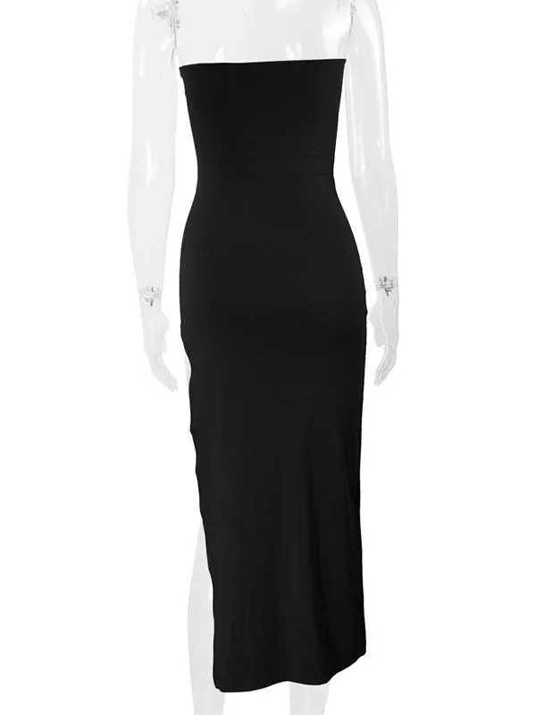 Momnfancy Black Side Slit Tube Fashion Bodycon Photoshoot Baby Shower Maternity Midi Dress