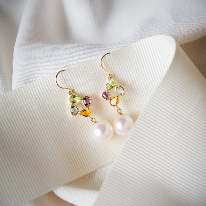 Multi Gem & Akoya Pearl Drop Earrings