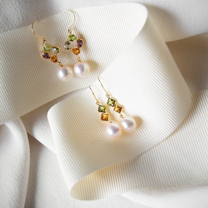 Multi Gem & Akoya Pearl Drop Earrings