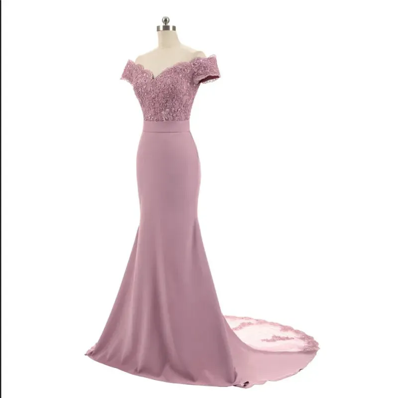 New Arrival Pink V Neck Cap Sleeve Vintage Lace Appliques Beaded Mermaid Bridesmaid Dresses Party Gowns Vestido De Festa