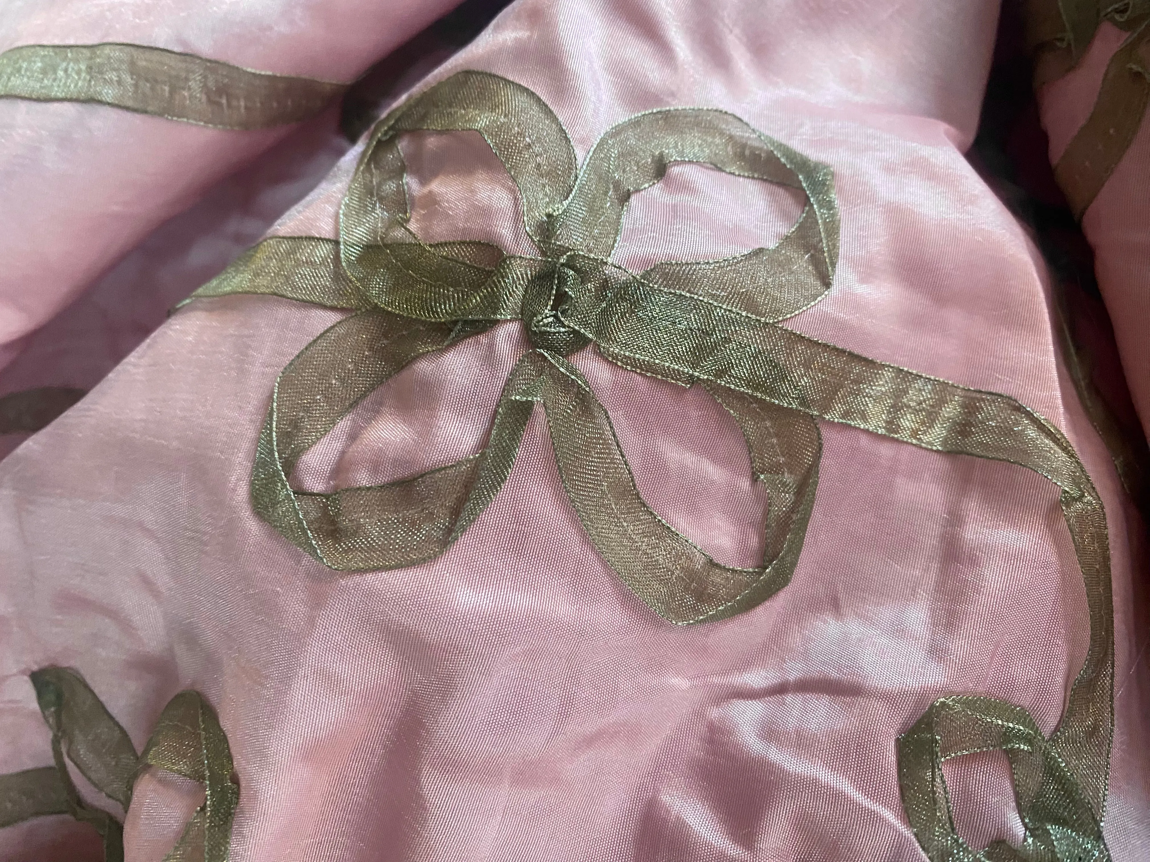 NEW Duchess Batilda Bow Tie Ribbon Trimmed “Faux Silk” Fabric Pink & Green