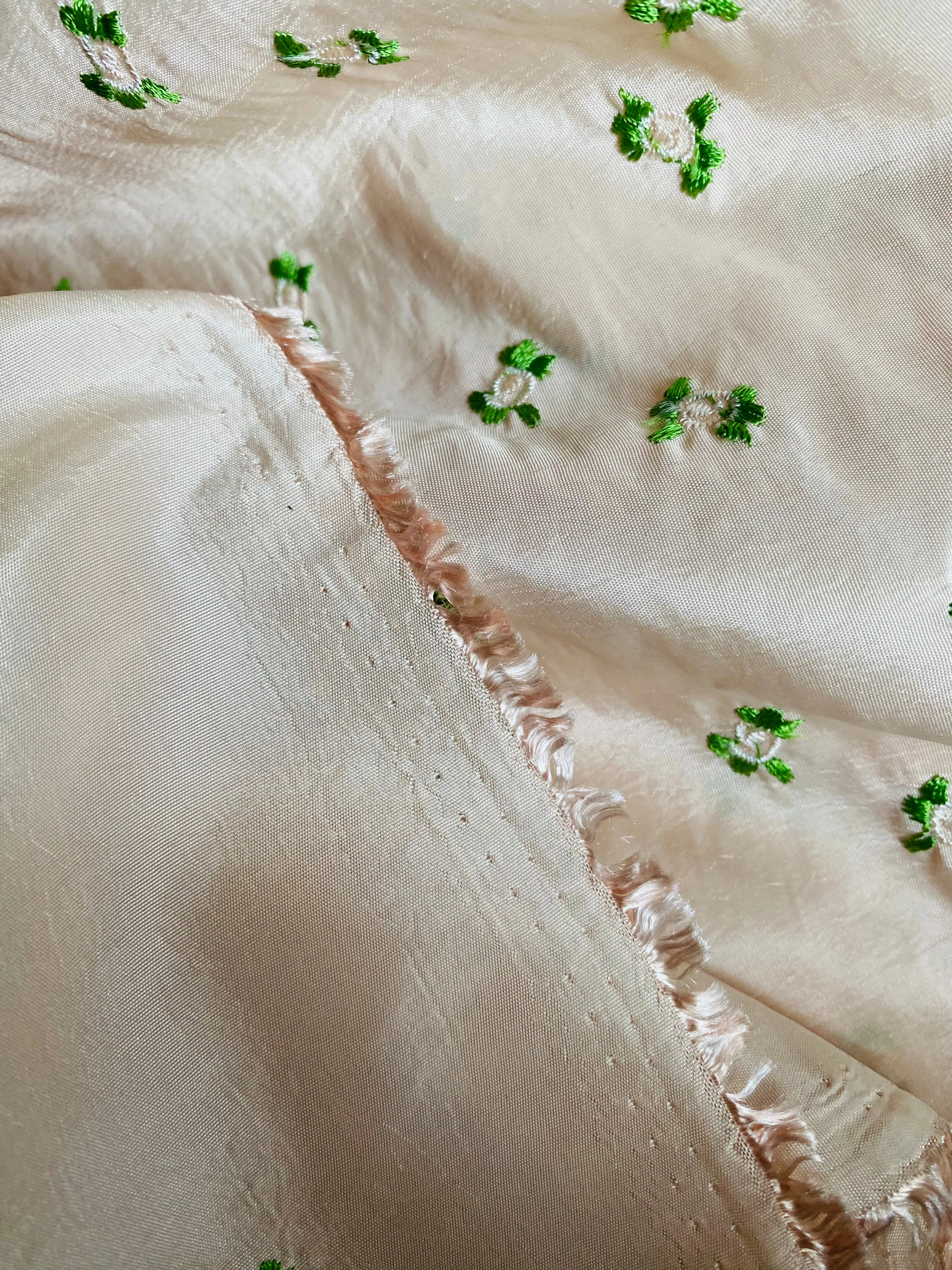 NEW Duchess Chile Embroidered Floral “Faux Silk” Fabric Pink & Green