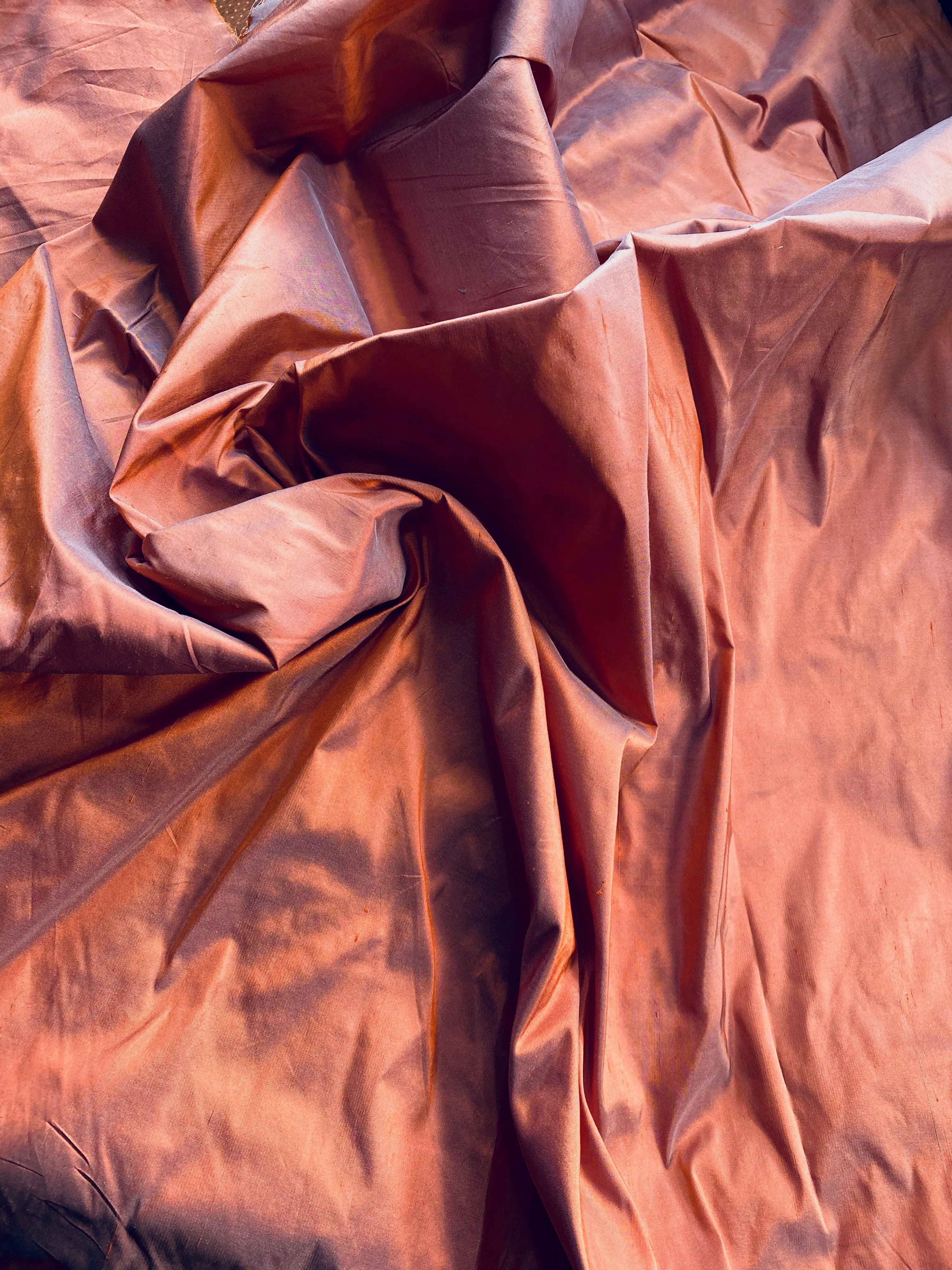 NEW Duchess Mable 100% Silk Dupioni Fabric in Salmon Orange with Grey Iridescence