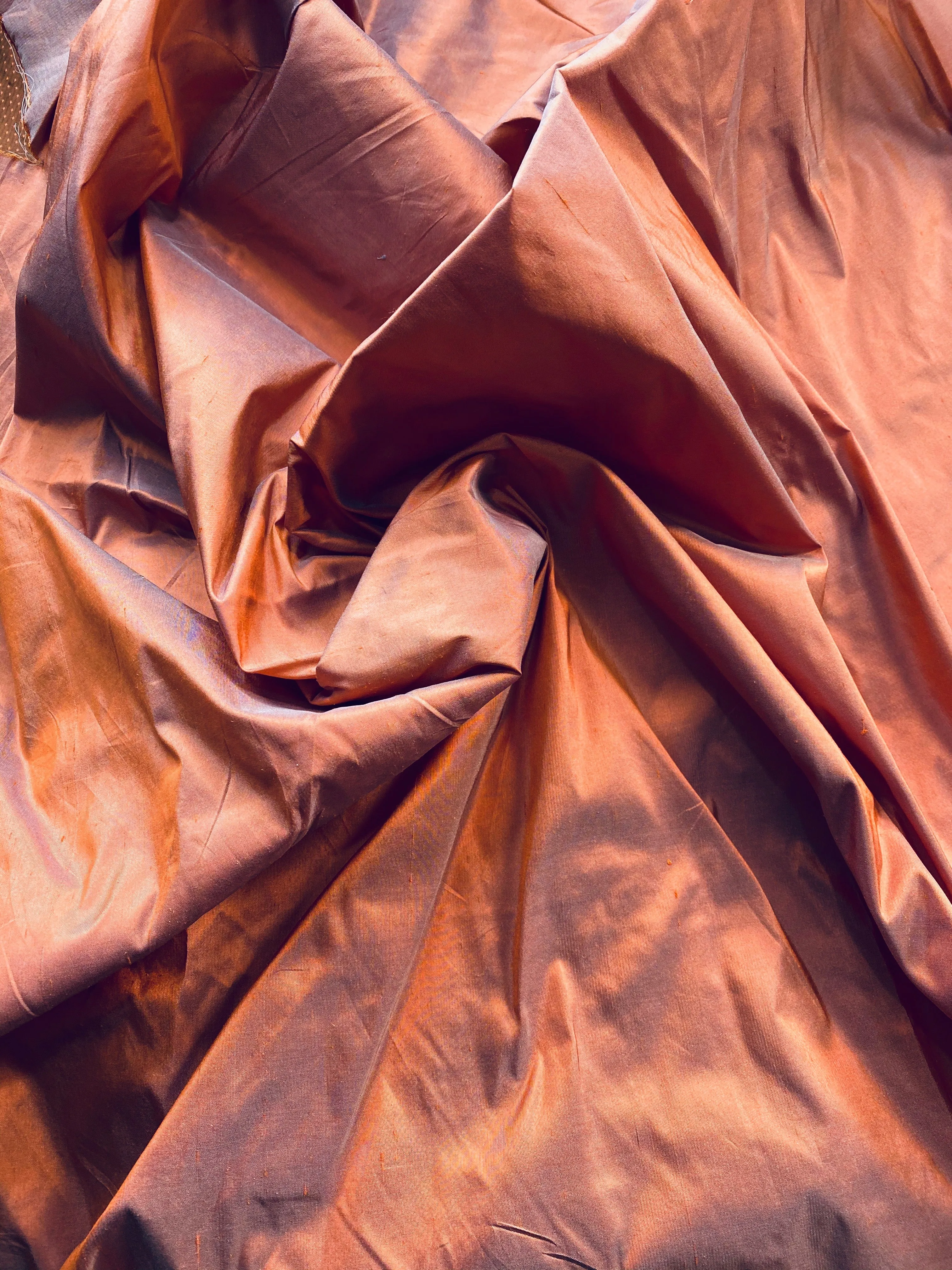 NEW Duchess Mable 100% Silk Dupioni Fabric in Salmon Orange with Grey Iridescence