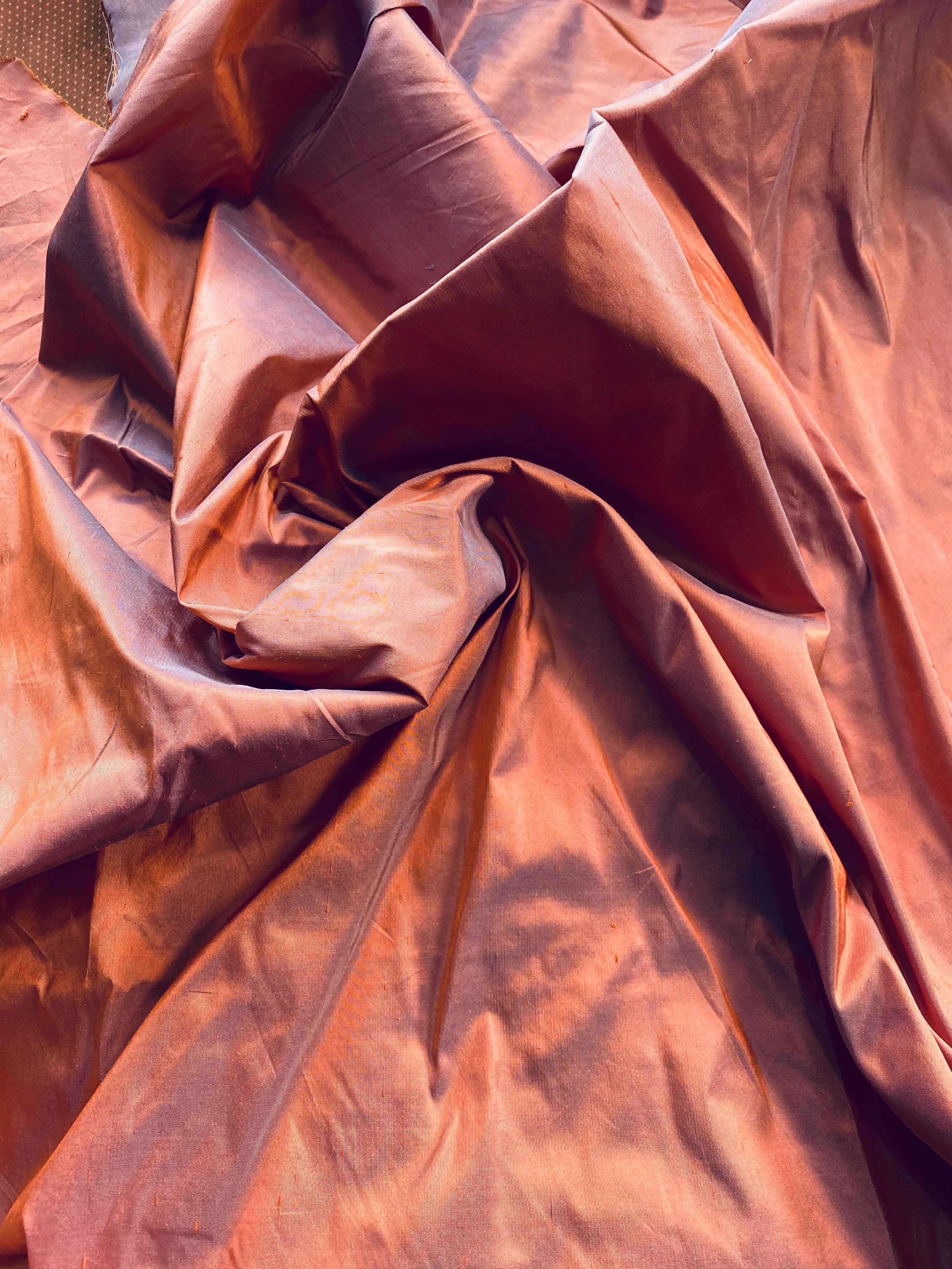 NEW Duchess Mable 100% Silk Dupioni Fabric in Salmon Orange with Grey Iridescence